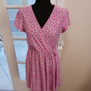 bebop Pink and White Mini Tie Wrap Dress